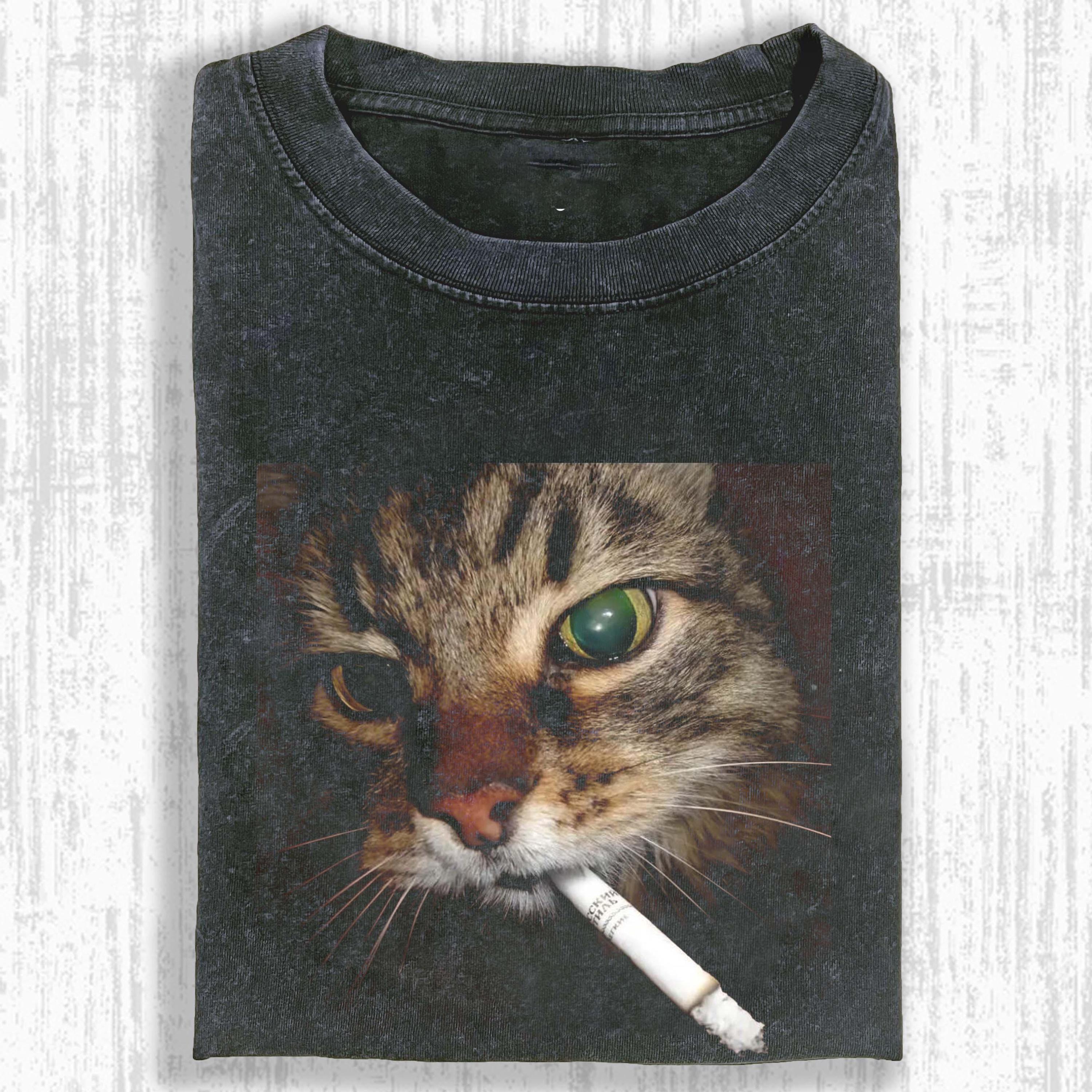 Funny Cat Smoking Comfort Colors Shirt, Vintage Cat Meme Graphic Tee, Smoke Kitty Wash Tee, Unisex Streetwear Aesthetic 4355984309