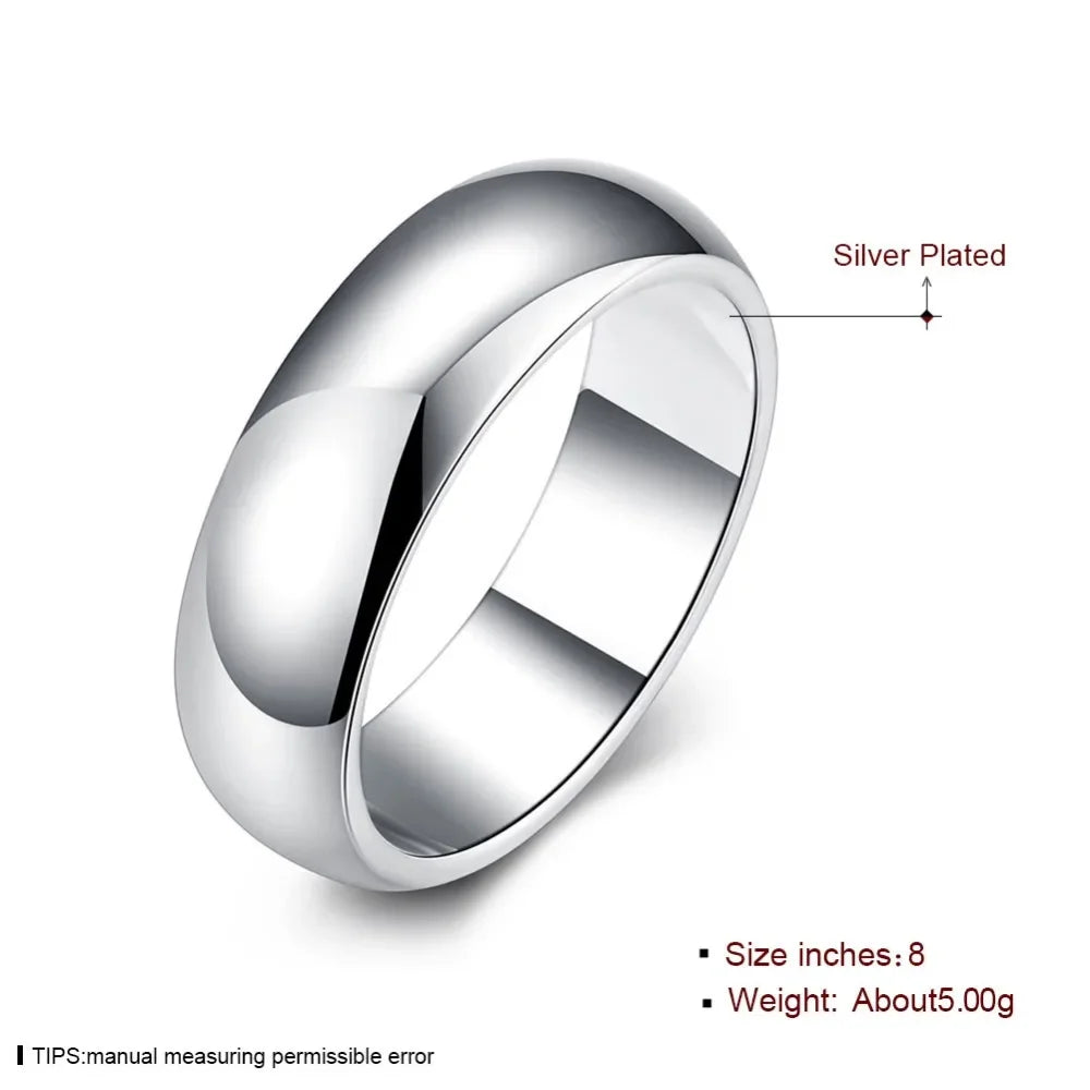 High Quality 925 Sterling Silver Ring Fashion Simple Smooth Round Ring Party Jewelry for Women Size 5 6 7 8 9 10 11