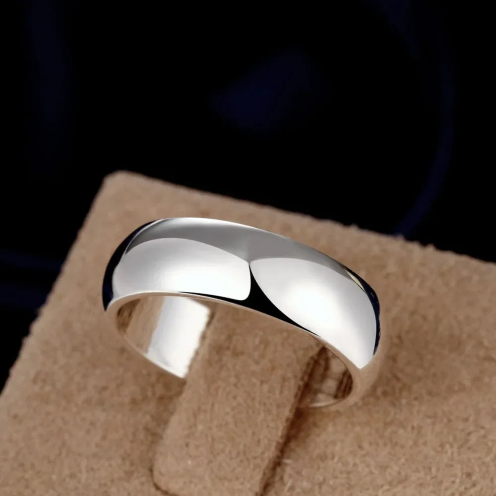 High Quality 925 Sterling Silver Ring Fashion Simple Smooth Round Ring Party Jewelry for Women Size 5 6 7 8 9 10 11